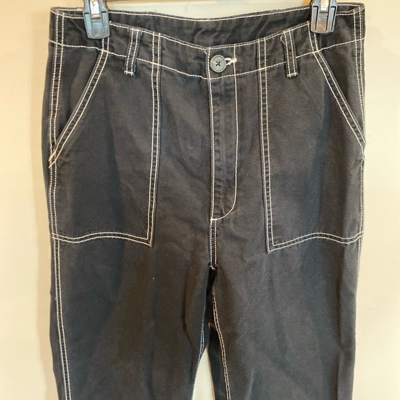 H&M Divided Black Pants White Contrast Stitch Womens Size 8 Twill Goth Punk - Picture 2 of 7